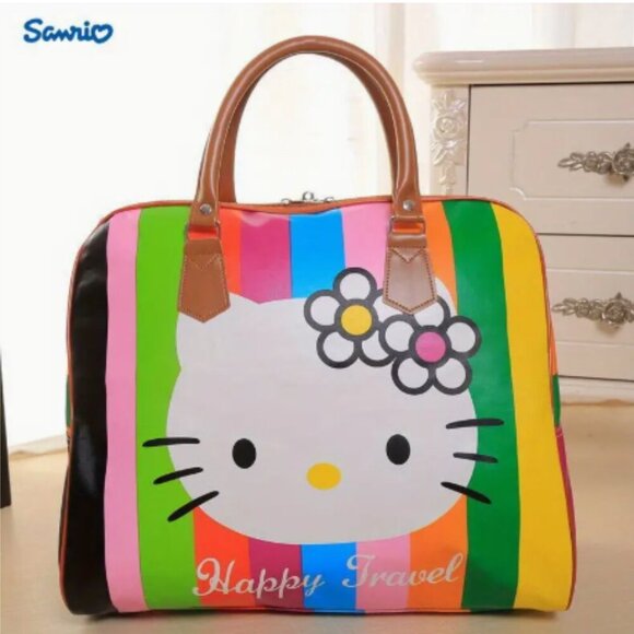Hello Kitty Travel Duffle Bag Striped PU NWT - Picture 3 of 5